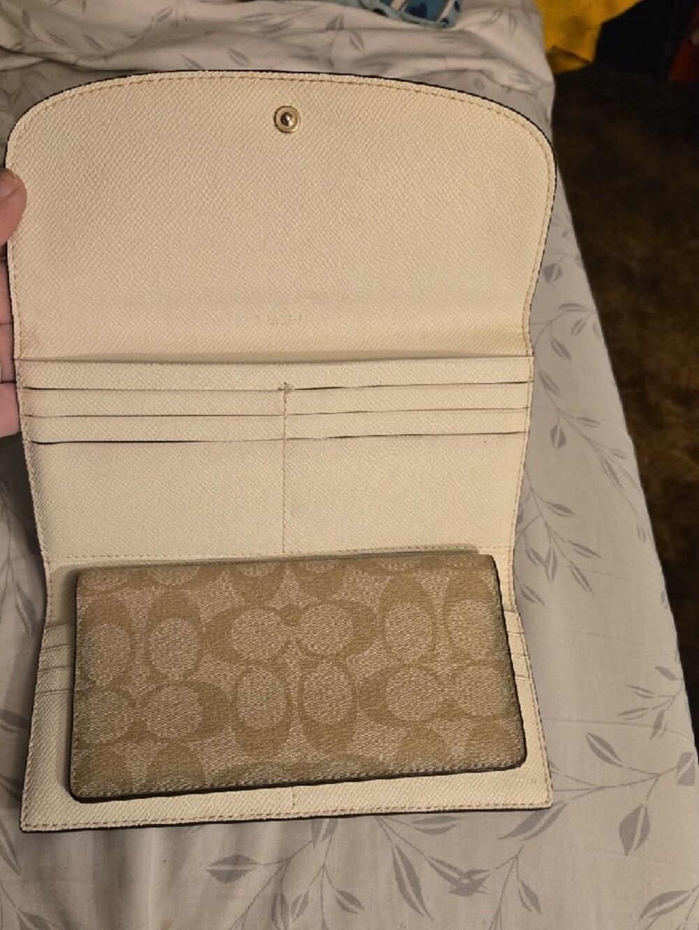 Coach Beige Two-Tone Signature Continental Wallet with Cream Flap - Picture 2 of 5
